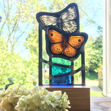 Load image into Gallery viewer, Butterflies above blue glass
